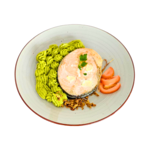 Trancio di salmone con crema di piselli